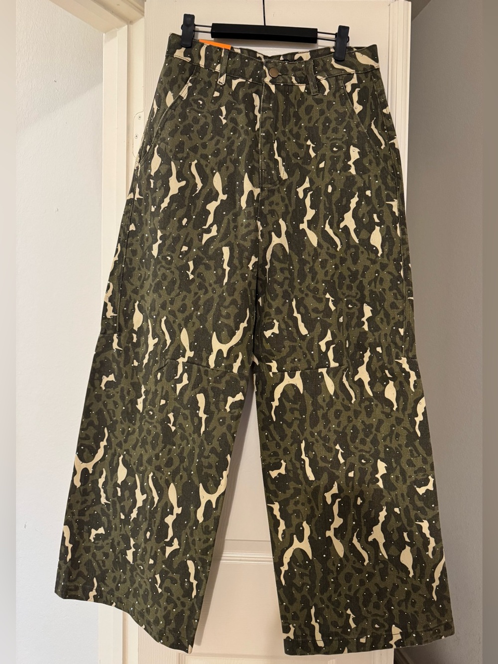 American Bazi Rinestone Olive & Cream Camouflage Cargo Pants